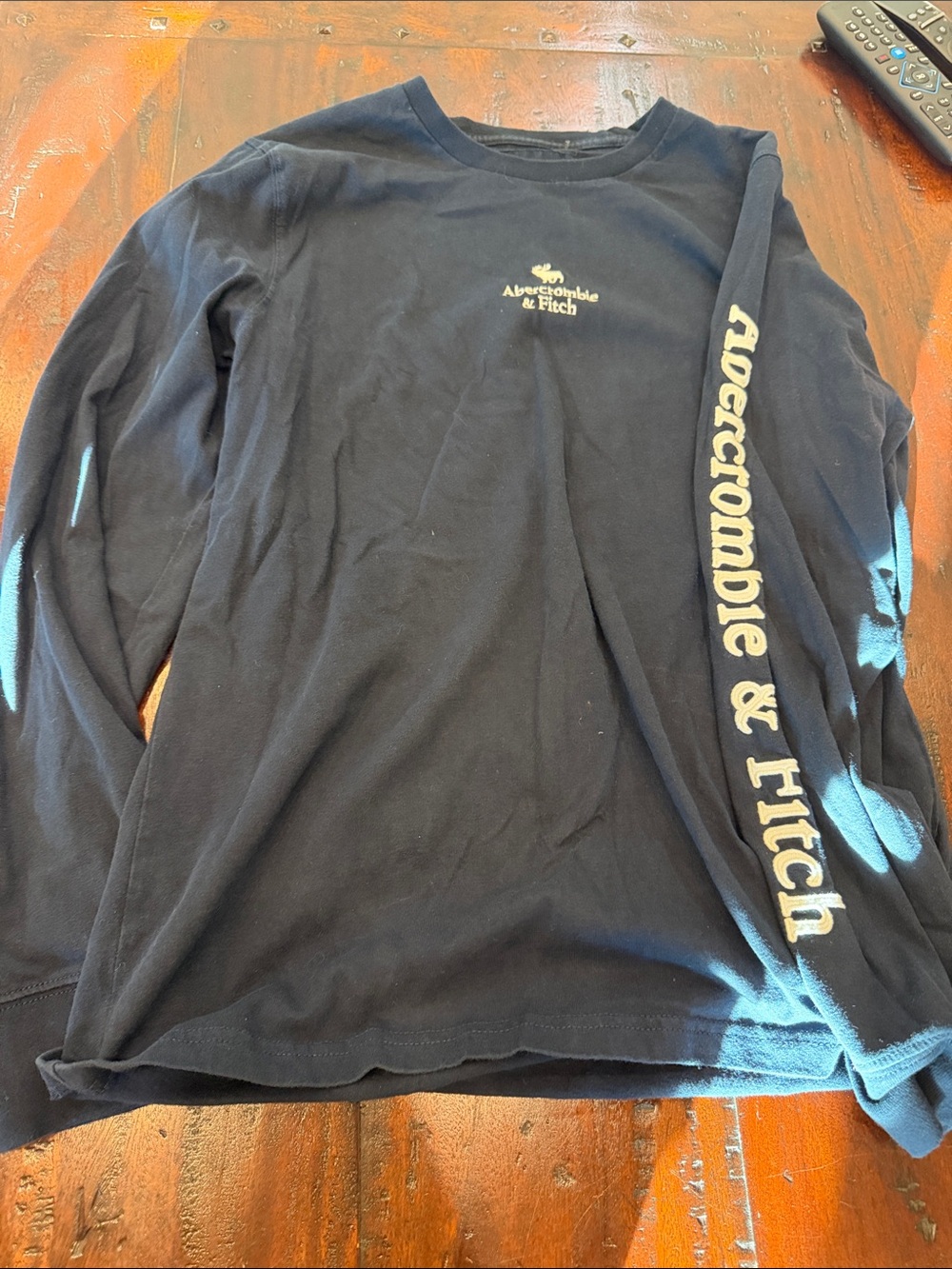 Abercrombie & Fitch Navy Long Sleeve Logo Shirt with Sleeve Text
